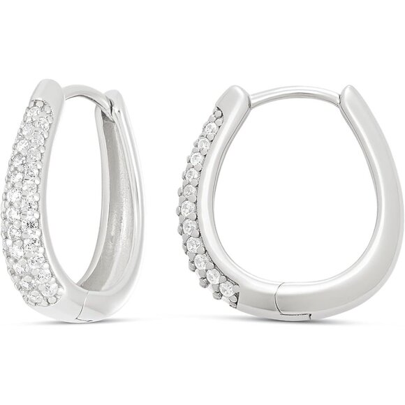 Sterling Silver Pave Cubic Zirconia Oval Hoops